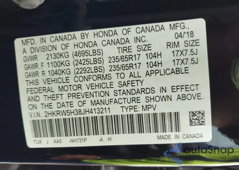 2018 Honda Cr-V Lx z USA, uszkodzony, nr VIN 2HKRW5H38JH413211